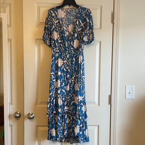 Knox Rose Blue and Cream Floral Midi Dress